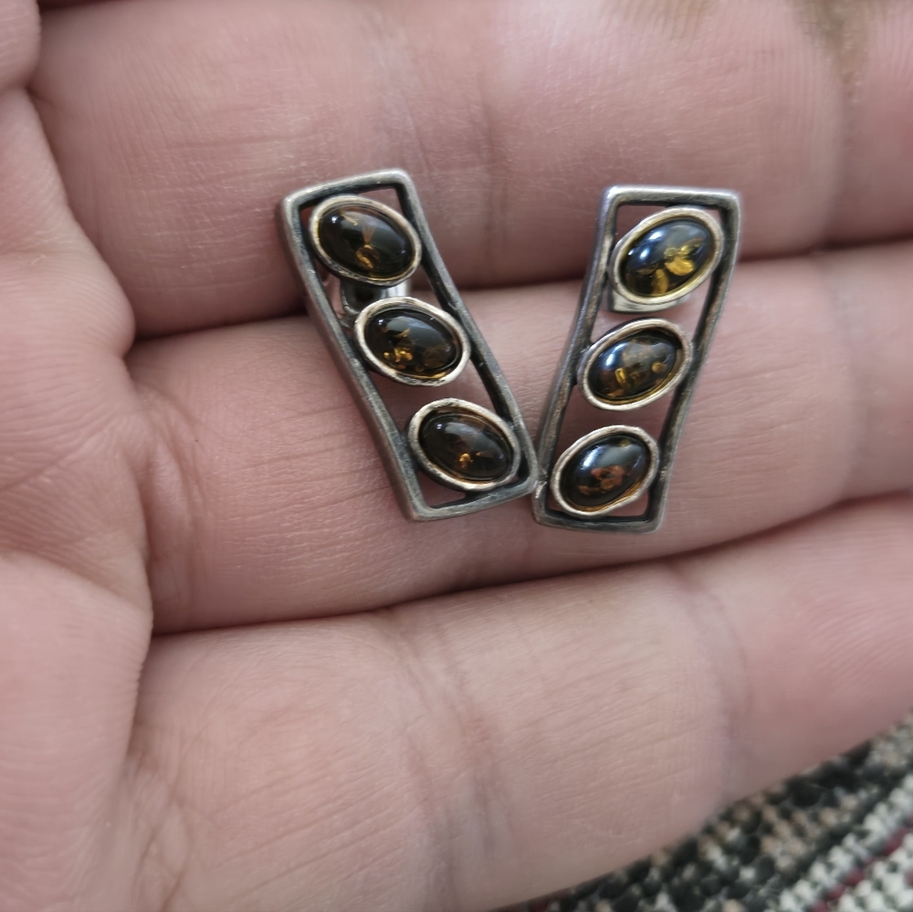 Vintage Sterling Silver Et Amber Earrings